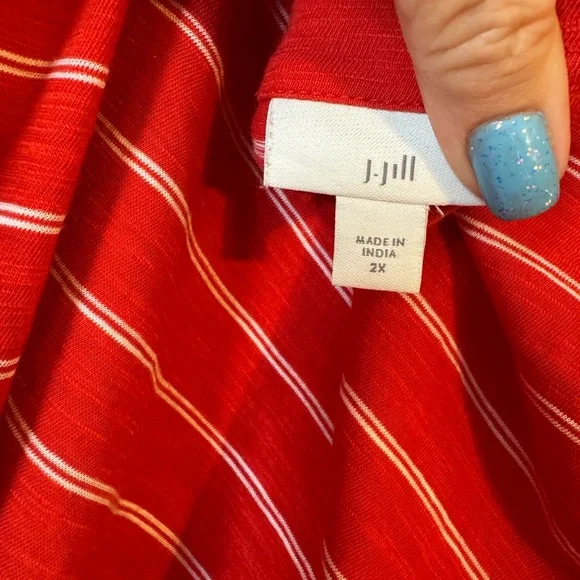 J. Jill Red/White Striped Long Sleeve Casual Top  PLUS: 2X    #5 - Picture 8 of 8